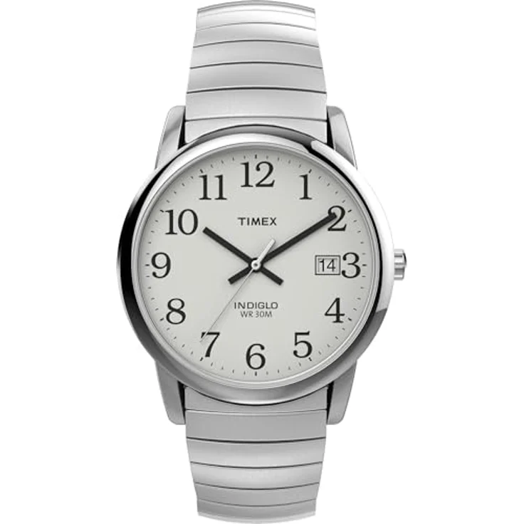 Timex Easy Reader T2H451, Herren-Armbanduhr 35 mm, Edelstahl, Quarz, weiß, Wasserfest bis 30 m, mit Datumsfenster – Bild 1