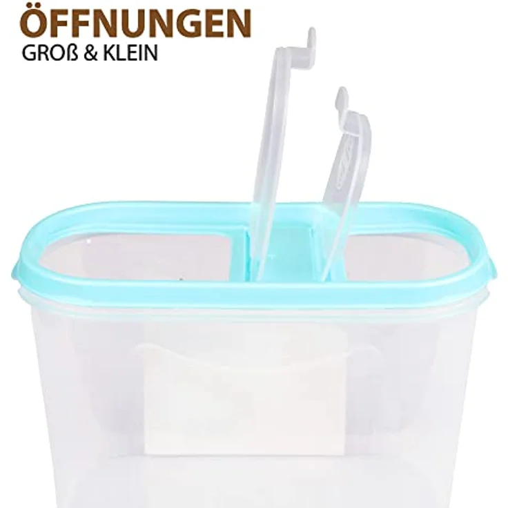 Bestlivings Vorratsdose Müslispender, transparente Schüttdose aus Kunststoff, 2,8 Liter, 7cm x 16,5cm x 24cm, luftdicht mit zwei Öffnungen – Bild 4