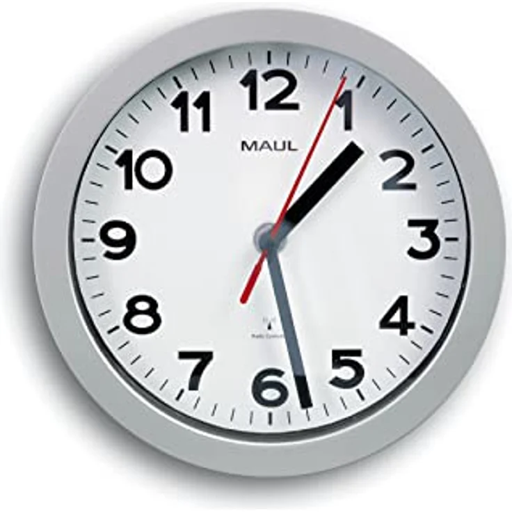 Maul Wanduhr MAULstep Ø 20 cm | Funkuhr mit automatischer Zeiteinstellung | ideal für Wohnzimmer, Schlafzimmer, Küche, Arbeitszimmer und Büro | Gute Lesbarkeit für große Räume | Silber