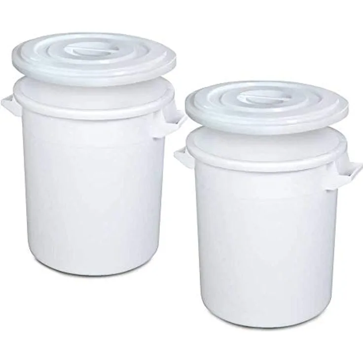 BRB 2X Kunststofftonne 75 Liter mit Deckel, lebensmittelecht, Polyethylen-Kunststoff (PE-HD), weiß
