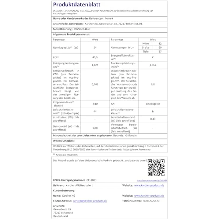 homeX DWSI601444C Geschirrspüler 60 cm, teilintegrierbare Spülmaschine für 14 Maßgedecke, 7 Programme, AquaStop, 44 dB, Edelstahl-Innenraum – Bild 13