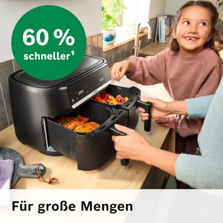 Bosch Heißluftfritteuse Serie 4, Doppelkammer, 9L (2 * 4,5L), Airfryer Dual mit 6 Programmen, PFAS-frei – Bild 3