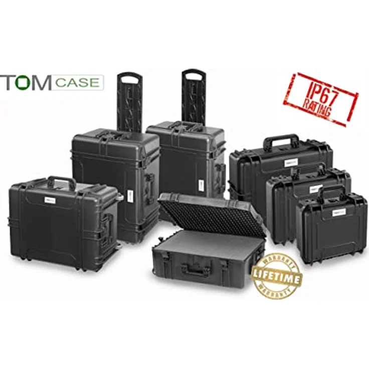 TomCase Outdoor Case mit Trolley, 62x46x34 cm, großer wasserdichter Koffer mit Schaumstoffeinlage aus Würfelschaum, Hardcase, Fotokoffer, Kamerakoffer, Transportkoffer (Schwarz) – Bild 5