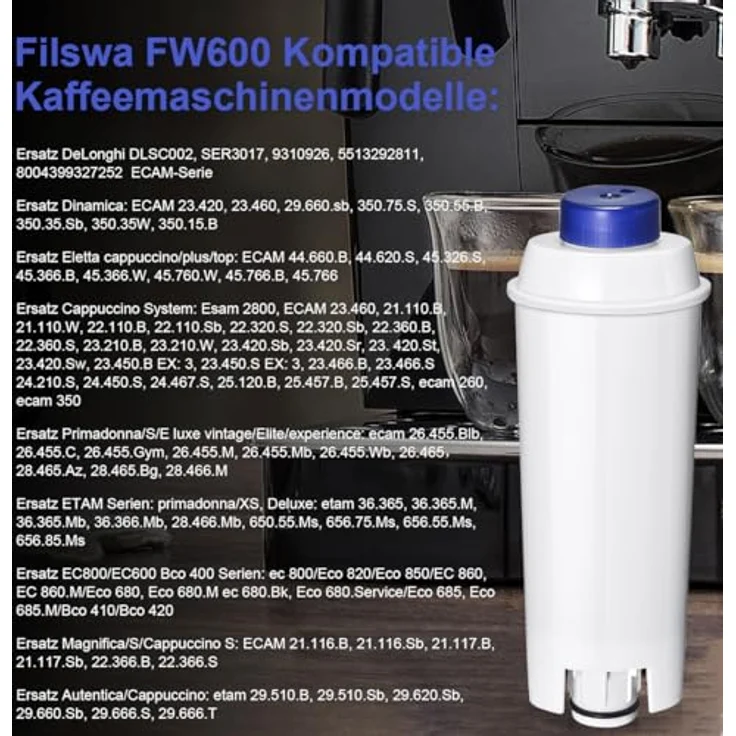 Filswa Wasserfilter DLSC002 für De'Longhi Kaffeemaschinen, 6 Stück Filterkartusche zur Reduzierung von Kalkbildung und Verlängerung der Lebensdauer – Bild 8