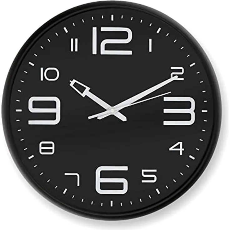 K&L Wall Art große Retro Wanduhr 38cm schwarz langlebiges Quartz Uhrwerk ohne Ticken Analoge Schlafzimmer Uhr lautlos Büro Wanddeko modern (Ø 38cm Rund)