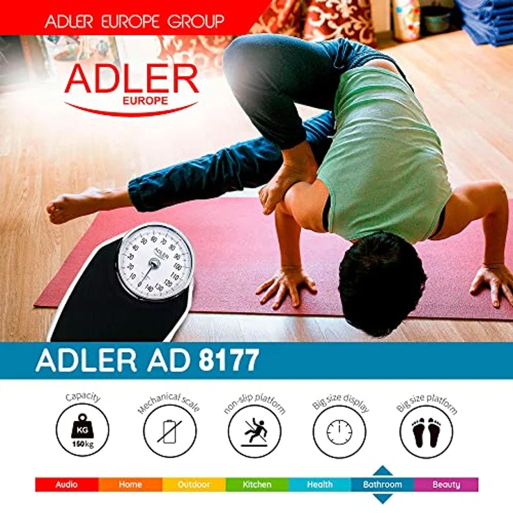 Adler AD8177 Mechanische Personenwaage bis zu 150kg, Analoge Badezimmerwaage hohe Genauigkeit, Anti-Rutsch-Oberfläche, Nicht-Digital, Einfach zu Bedienen, ohne Batterien – Bild 4