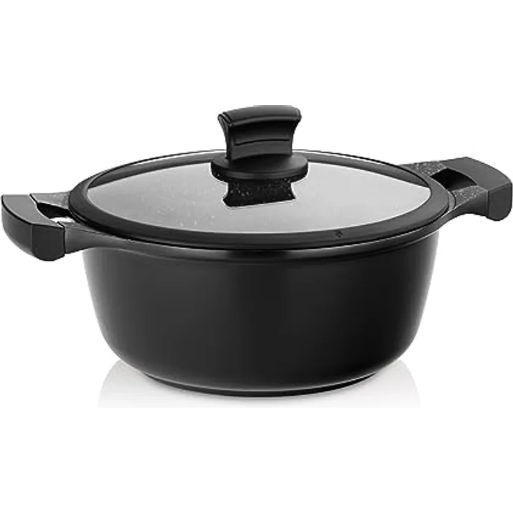 kela Kochtopf Stella Nova, Ø 24 cm, 3,5 L, Aluguss, schwarz, Allherdboden, antihaftbeschichtet, mit Glasdeckel, Softtouchgriffe, hitzebeständig bis 180° C, 12219