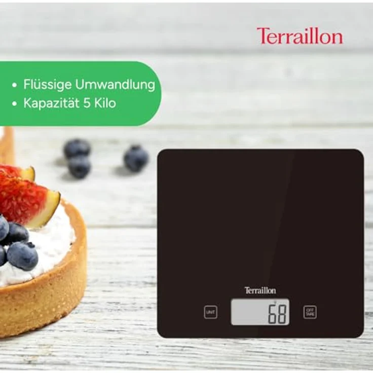 Terraillon Küchenwaage, Mit Tara-Funktion, Flüssigkeitsanzeige, Ultradünn, Bis 3 kg, T1040, Motiv Bakery – Bild 6