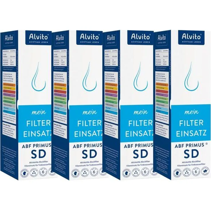 Alvito ABF Primus SD Filterpatrone, 4er Set, 0,45 µm Aktivkohle-Blockfilter für sicheres Trinkwasser