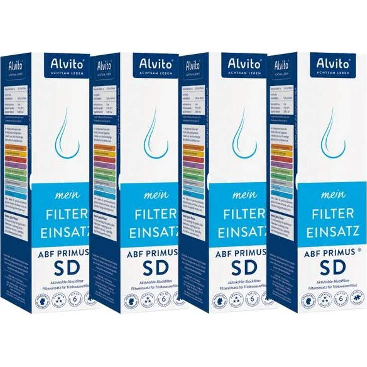 Alvito ABF Primus SD Filterpatrone, 4er Set, 0,45 µm Aktivkohle-Blockfilter für sicheres Trinkwasser