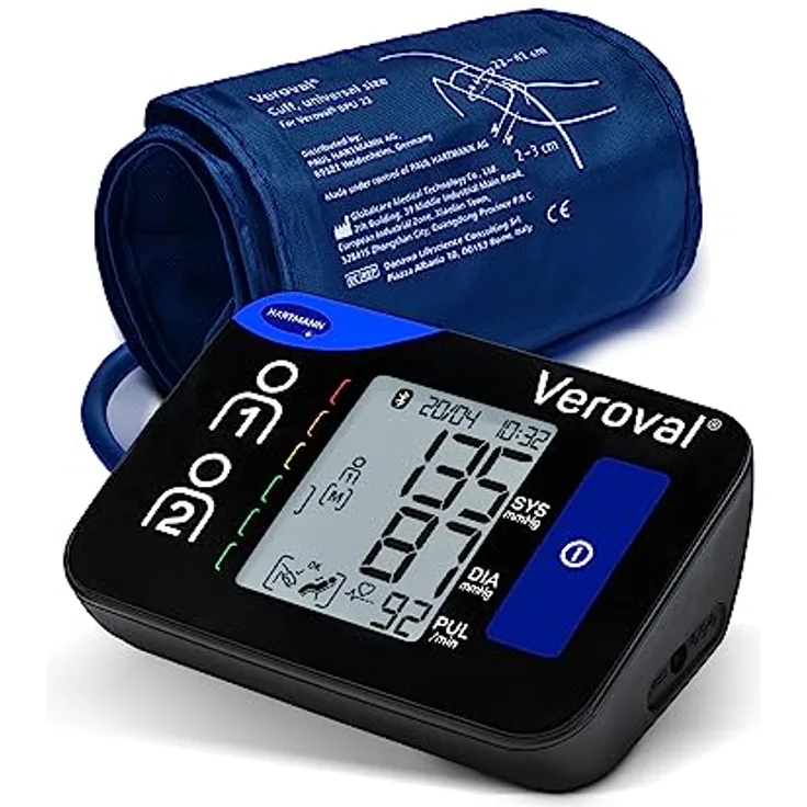 Veroval compact + Oberarm-Blutdruckmessgerät BPU 26, einfache Handhabung, erkennt Vorhofflimmern (AFib), Datenübertragung auf App, Bluetooth