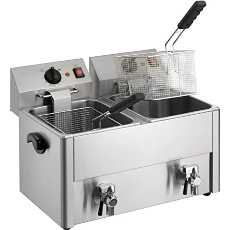 GastroHero Doppelfritteuse 2x10L, Edelstahl-Fritteuse mit Ablasshahn, Thermostaten und Überhitzungsschutz für Gastronomie und Restaurants – Bild 4