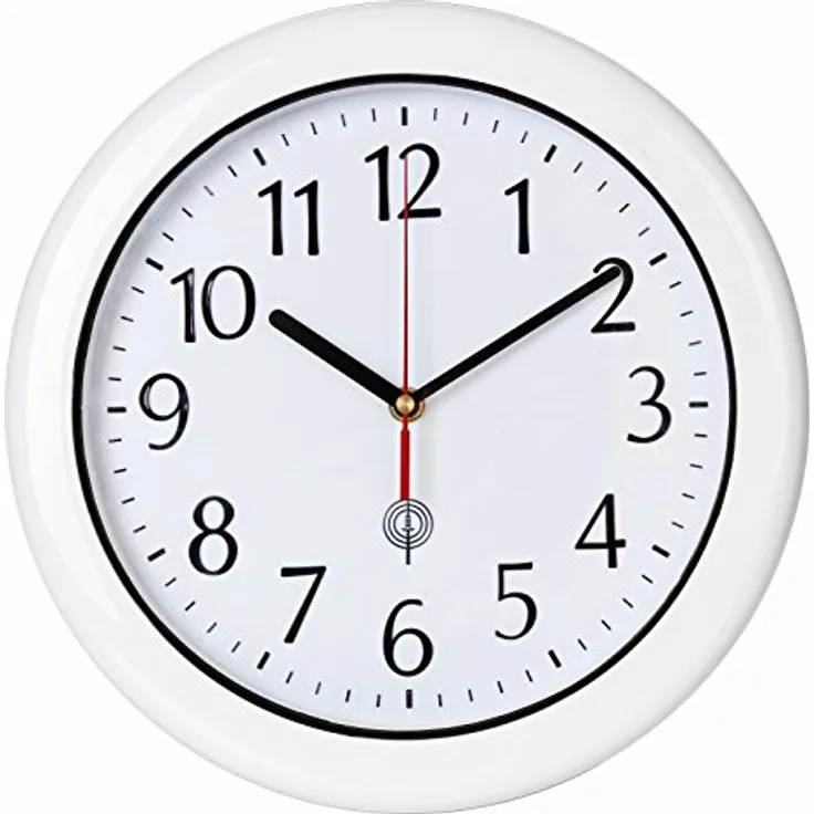 Monzana Wanduhr mit Funk Wasserdicht Automatische Zeitumstellung Geräuscharm Quarz-Uhrwerk Analog Bad Küche Haus Funkuhr Uhr Hochglanz Weiß