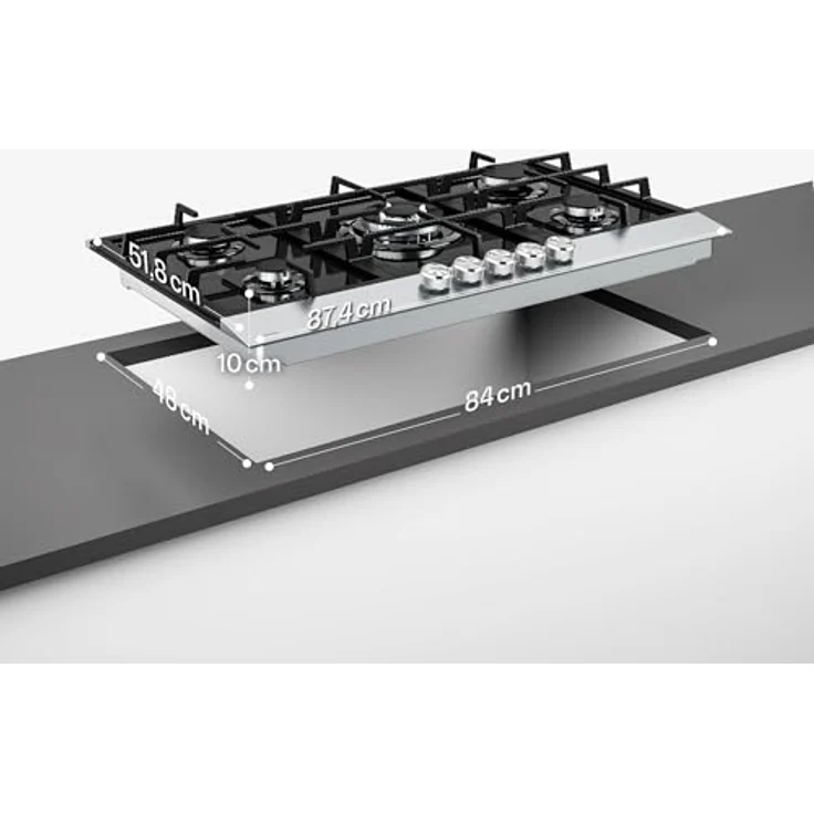 Klarstein Verosteel Gaskochfeld, 90cm 5-Brenner Kochfeld, Glas & Edelstahl, 10400W, Flüssiggas/Erdgas, elektrische Zündung, Flammenausfallschutz – Bild 7