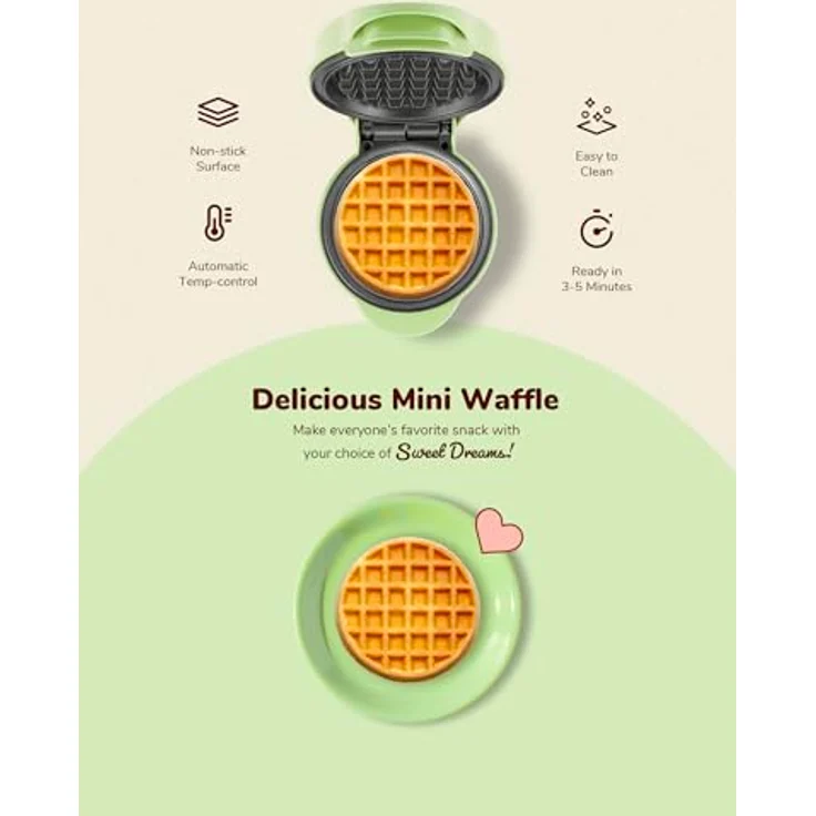 Bestron AMW500G Mini-Waffeleisen, kleiner Waffelmaker mit Antihaftbeschichtung, mint-mattiert, für Kindergeburtstage und Familienfeiern – Bild 4