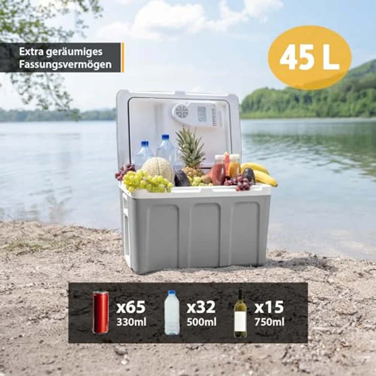 First Kühlbox 40 l, elektrische Kühl- und Warmhaltefunktion, grau/weiß, Kühlung bis -18 °C, Heizfunktion bis 65 °C, Tragegriff, abschließbare Kabelkammer – Bild 3