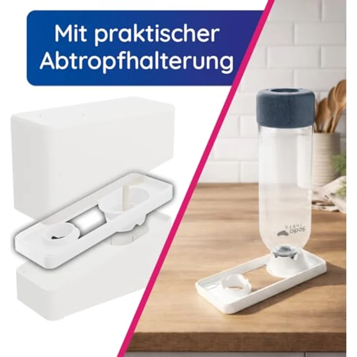 SodaTASTE UNO Wassersprudler, modular & ohne Strom, kompatibel mit CO₂-Zylindern mit Standard-Schraubgewinde, inkl. 1L-Wasserflasche, CO₂-Zylinder (Classic) & schwarzem Flaschentrockner – Bild 4