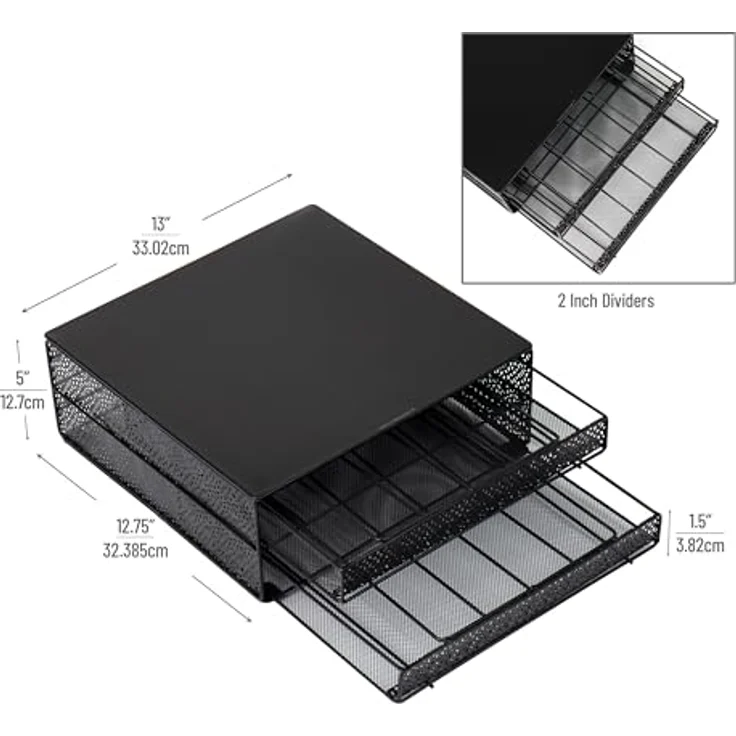Mind Reader MTRAY-BLK Aufbewahrungsbox für Kaffeekapsel, Metallnetz, Schwarz Quadrat, 72 Kapazität 72 Capacity schwarz – Bild 3