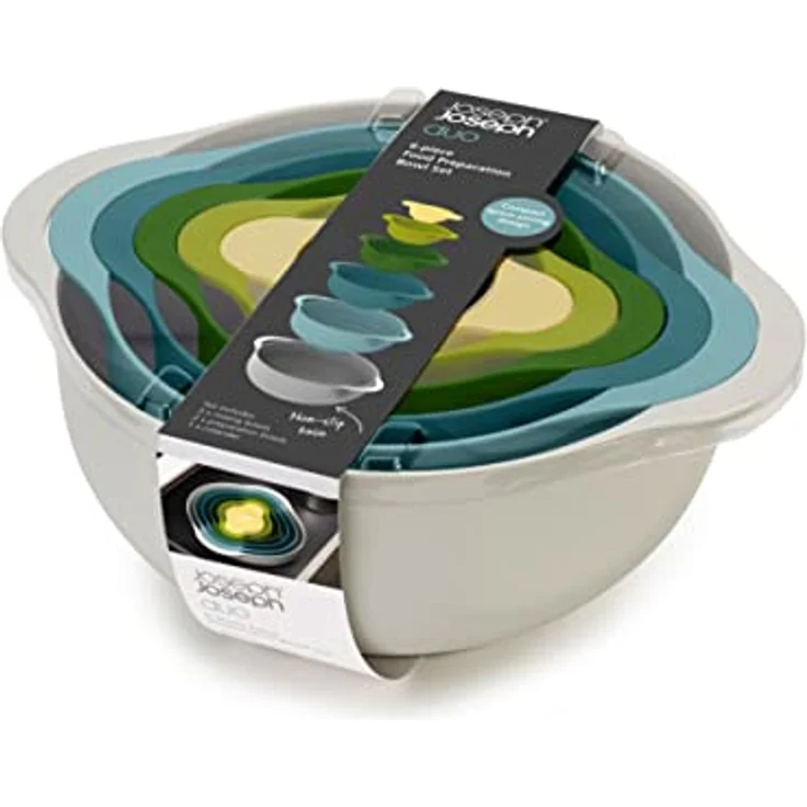 Joseph Joseph Duo 6-teiliges kompaktes Lebensmittelzubereitungsset mit Rührschüsseln, Messbechern und Sieb, mehrfarbig – Bild 4