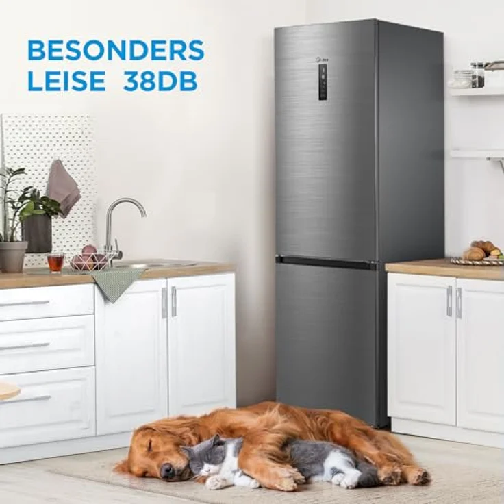 Midea MDRB521MIC46A Kühl-/Gefrierkombination/No Frost/WiFi-Steuerung/201 cm hoch / 59,5 cm breit /70 cm tiefe/177 kWh/Jahr/256 L Kühlteil/ 122 L Gefrierteil/Inverter Kompressor, Front Inox – Bild 5