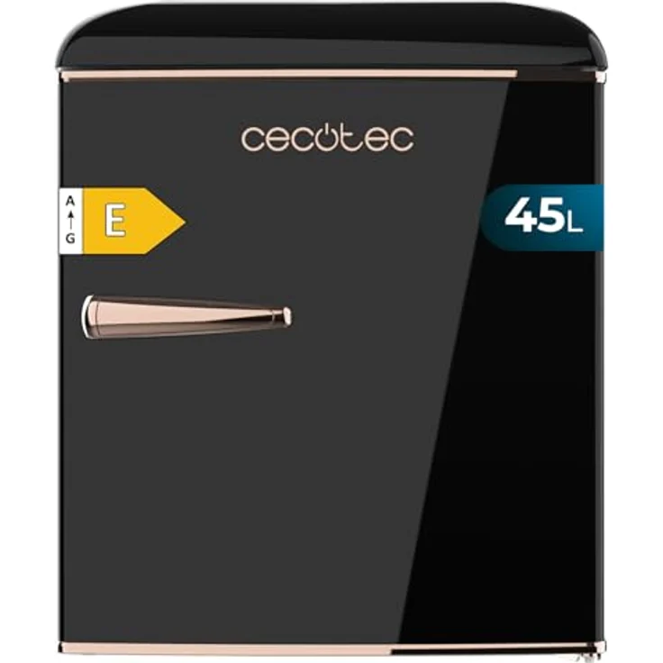 Cecotec Kleiner Kühlschrank - Retro-Tischkühlschrank 45L Bolero CoolMarket TT Origin 45 Black E, 55cm hoch und 44,7cm breit, Energieeffizienzklasse E, Icebox und verchromter Griff, Schwarz – Bild 1