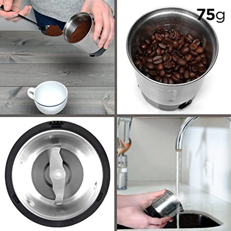Duronic CG250 Kaffeemühle | 250 Watt elektrische Kaffemühle | Getreidemühle mit 75 g Fassungsvermögen | Coffee Grinder für Kaffeebohnen, Gewürze, Kräuter, Nüsse, Getreide | Mühle für gemahlenen Cafe – Bild 2