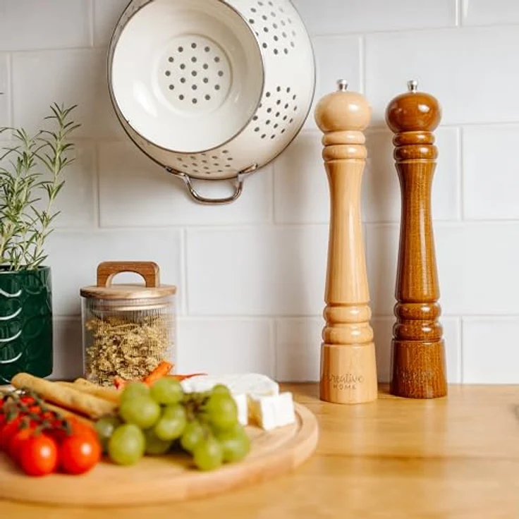 Creative Home Salz Pfeffermühle und Pfeffermühle Set aus Buchenholz, 31,5 cm Höhe mit manuellen Metallmahlwerk und Mini-Holzschaufel, ideal für Gewürze – Bild 4