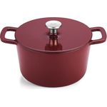 Fissler Moments Collection / Emaillierter Gusseisen-Bräter, rund (Ø 24 cm) Cast-Iron Topf, Cocotte AromaStar-Funktion, Induktion – Burgunderrot, Rot