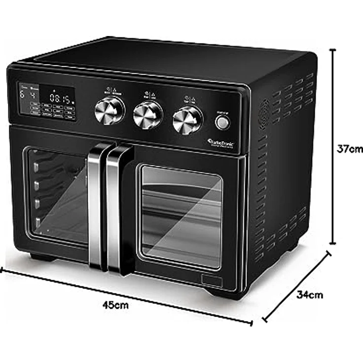 TurboTronic Mini Backofen - 4in1 Heißluftofen und Heißluftfritteuse XXL Version 32L inkl. Drehspieß & viel Zubehör Backblech, Dörrgerät ab 25°C & Grill, Airfryer (schwarz) – Bild 3