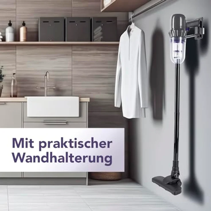 CLEANmaxx Akku-Staubsauger 2in1, kabellos, Hand- & Bodensauger mit 10 kPa Saugleistung, inkl. 2 Düsen und Wandhalterung – Bild 7