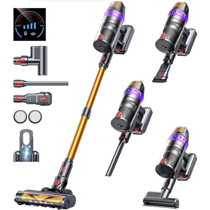 Buture VC90 Akku-Hand- und Stielstaubsauger, 600 W, 55 kPa Saugleistung, 60 Minuten Laufzeit, abnehmbarer Akku, selbststehend, mit Auto-Modus und 7-stufigem Filtersystem