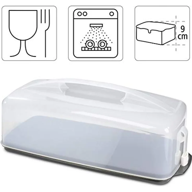 Xavax Kuchen-Transportbox (eckige Kuchenbox für Kastenkuchen, spülmaschinengeeigneter Kuchenbehälter mit Deckel und Tragegriff) schwarz – Bild 2