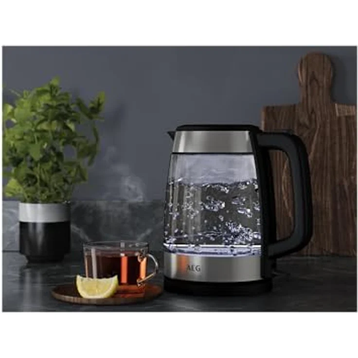 AEG GK4-1-4GB DELI 4 Glas- Wasserkocher, 1,7 l, 2200W, kabellos, LED-Beleuchtung, 360°-Basis, transparent – Bild 4
