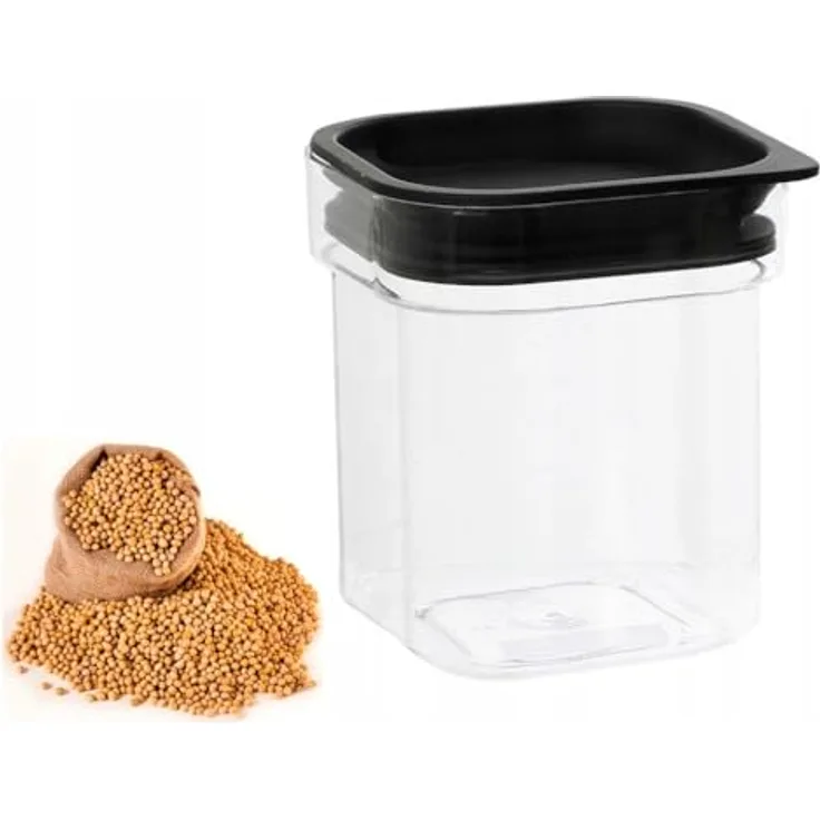 Plast Team Hamburg Food Canister 0,6 L, klare Dose mit schwarzem Vakuumdeckel, stapelbar und lebensmittelecht