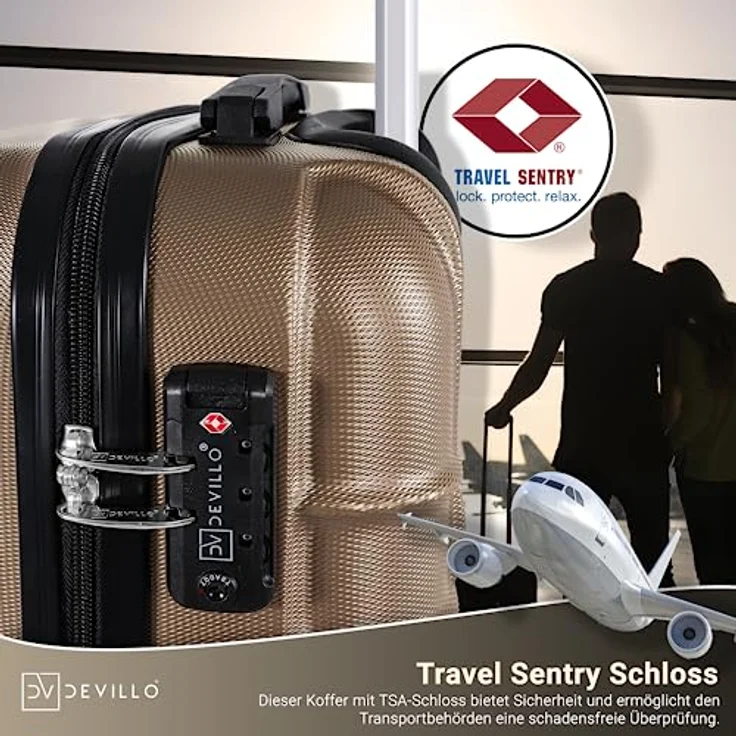 Devillo® Hartschalenkofferset 4tlg. S-M-L-XL Champagner – Trolley Koffer Set mit TSA-Zahlenschloss, 4 Rollen und Teleskopgriff – Bild 2