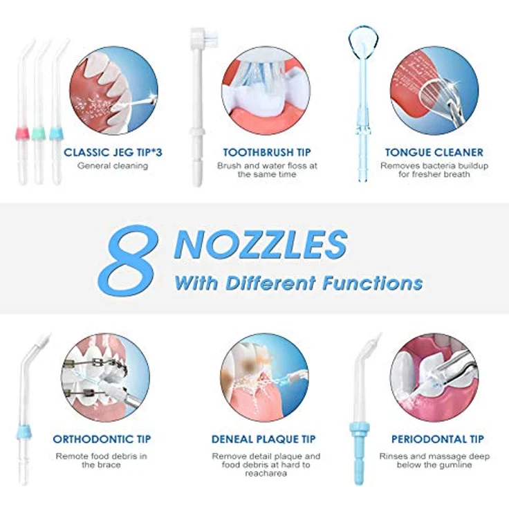 TUREWELL Munddusche,Elektrische Zahnzwischenraumreiniger mit 10 Druckstufen und 8 Düsen ,IPX7 Wasserdicht Oral Irrigator, 600ML Wasser Flosser für Zuhause(Weiß) – Bild 3