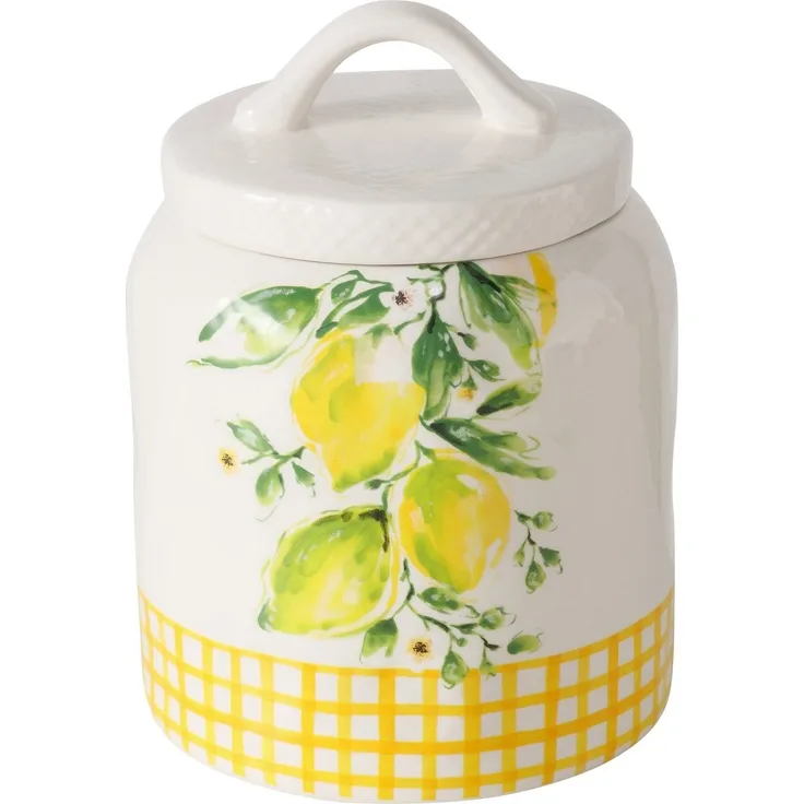 Boltze Keramikbehälter Zitronenmuster, LEMONY, Spülmaschinengeeignet, H 19 cm, D 13 cm, Dolomit