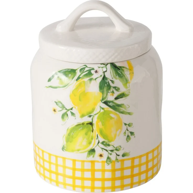 Boltze Keramikbehälter Zitronenmuster, LEMONY, Spülmaschinengeeignet, H 19 cm, D 13 cm, Dolomit