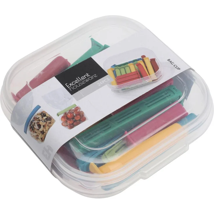 Excellent Houseware Frischhalteklammern, Set mit 24 Beutelverschlussclips in verschiedenen Größen und Farben für luftdichtes Verschließen von Lebensmitteln