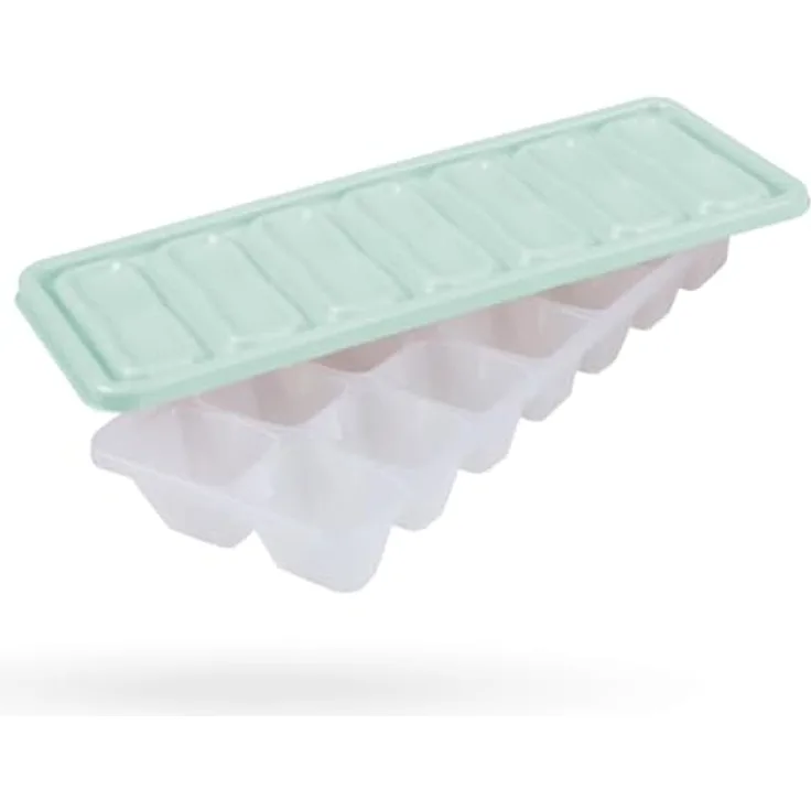 Bestgoodies Eiswürfelbehälter mit Deckel, 14 Fächer, Gefriertauglich bis -30°C, aus hochwertigem Kunststoff, Grün, 1er Set