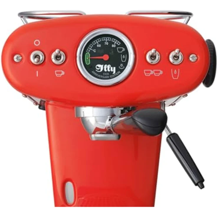 Illy X1 Anniversary, Siebträgermaschine für gemahlenen Kaffee und E.S.E.-Pads, Edelstahl mit rotem Gehäuse, 1 Liter Wassertank, integrierter Milchaufschäumer – Bild 3