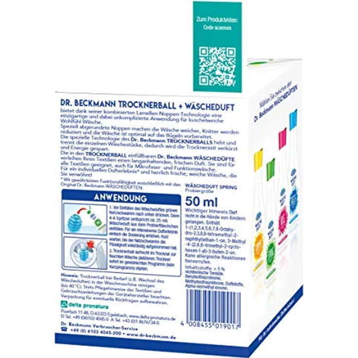 Dr. Beckmann Trockner Ball, mit Wäscheduft Probiergröße (1 Stück + 50 ml) – Bild 5