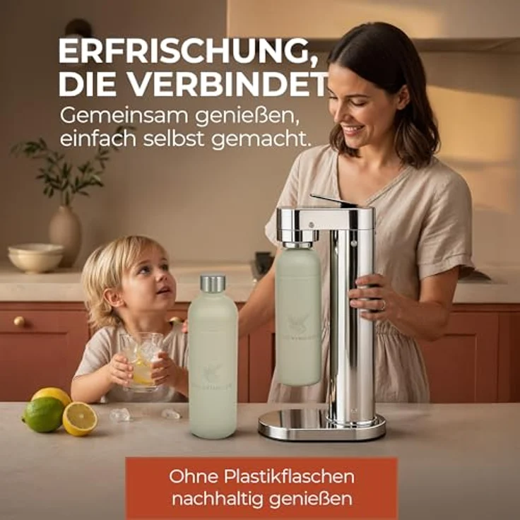 Luckymoose Infinity-S Wassersprudler aus Edelstahl (Silver/Sand) – 2x 1,25L spülmaschinengeeignete Edelstahlflaschen – herausnehmbare Düse, CO2-Regulierung – Bild 5