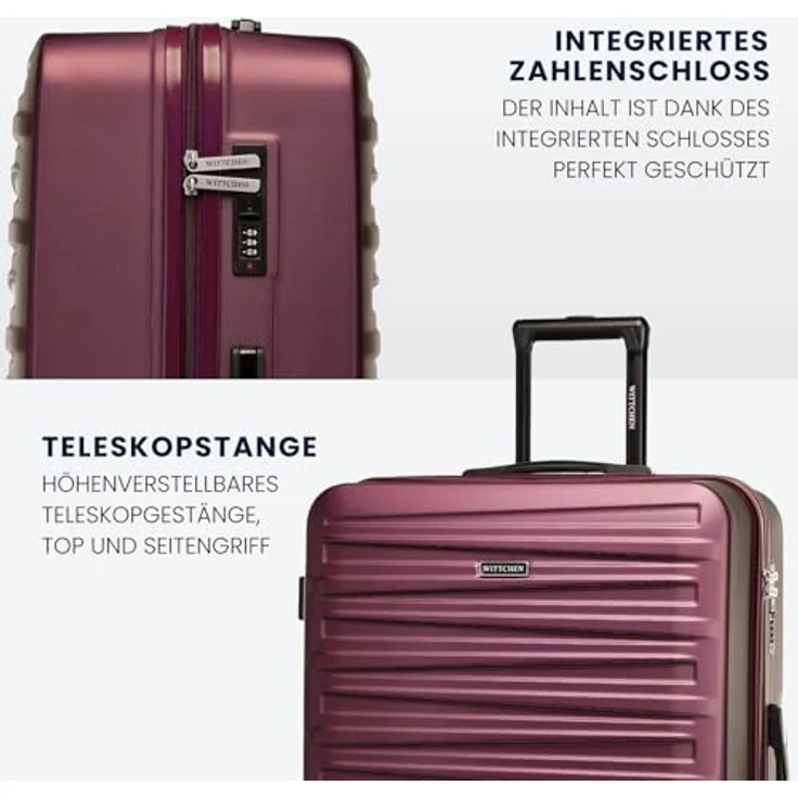 WITTCHEN Skyspeed Line Reisekoffer 3er Set, Hartschalenkoffer aus strapazierfähigem ABS mit Kombinationsschloss, Teleskopgriff und 4 Doppelrädern, Maroon – Bild 4