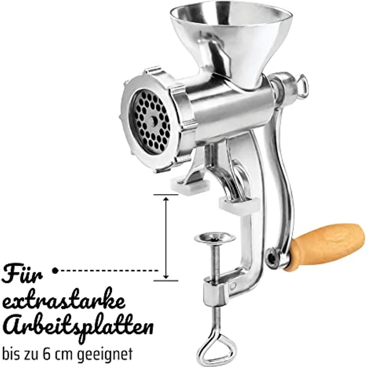 GSW Fleischwolf Nr. 8 mit Gebäckvorsatz, manuell, aus Aluminium und Edelstahl, Edelstahlmesser und - lochscheibe, edelstahl – Bild 4