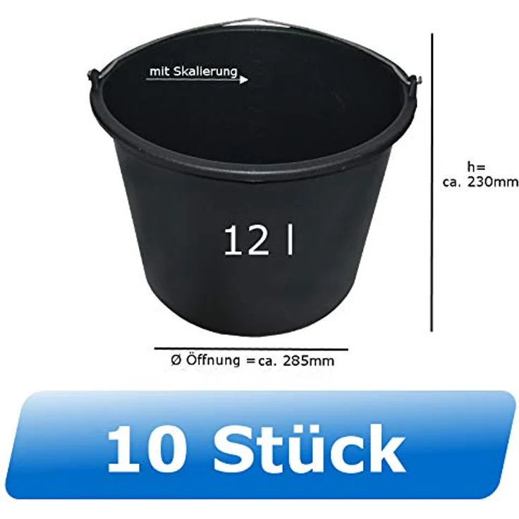 10x Baueimer DEWEPRO® - Mörteleimer - Putzeimer - Extra stabil mit Henkel und Skalierung - 12l, 12 Liter – Bild 3