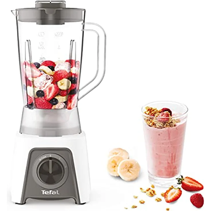 Tefal BL2C01 Blendeo Standmixer, 450W-Motor, 1,5 Liter, 2 Geschwindigkeiten, Pulse-Funktion, Duraforce Klingen, Saugnäpfe für sicheren Stand, weiß, grau – Bild 5