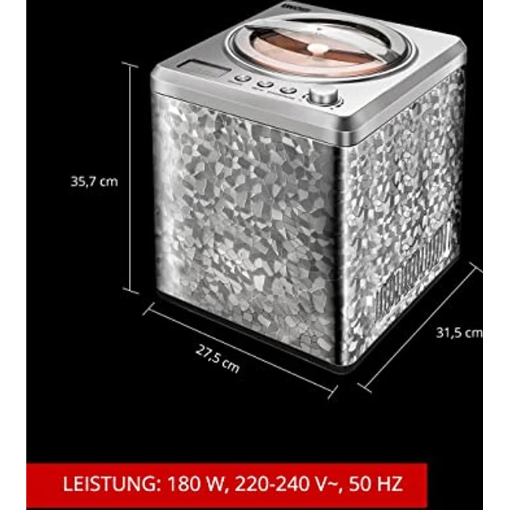 Unold 48970 Eismaschine profi inkl. Eisbuch mit 101 Rezepten | Speiseeisbereiter 2 L, selbstkühlender Kompressor, LCD-Display, Gefrierbereich bis ca. -35 °C, 180 Watt – Bild 5