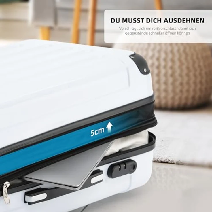 BEIBYE 3er Kofferset Hartschalen-Koffer, Trolley Rollkoffer Set in Weiss, erweiterbar mit 25% mehr Volumen, mit vier Zwillingsrollen und Innenorganisation – Bild 3