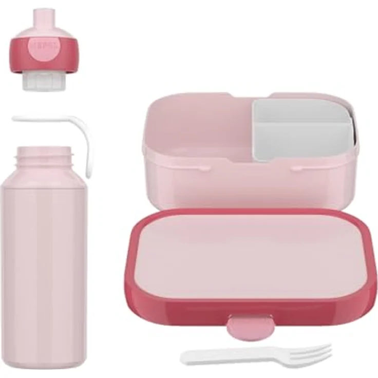 Mepal Campus Lunchset, Lunchbox mit Pop-Up Trinkflasche und Bentobox, Pink – Bild 2